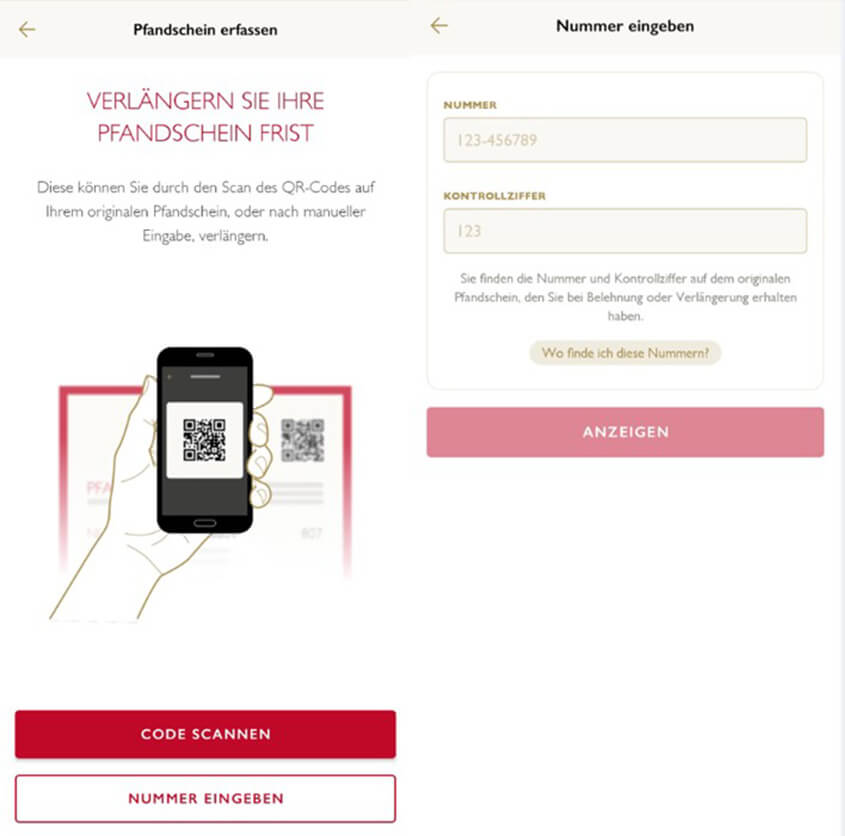 Pfandschein erfassen Pfand online verlängern - von zu Hause aus