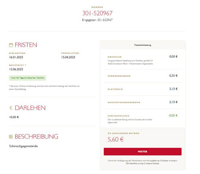 Pfand online verlängern Pfand online verlängern - von zu Hause aus