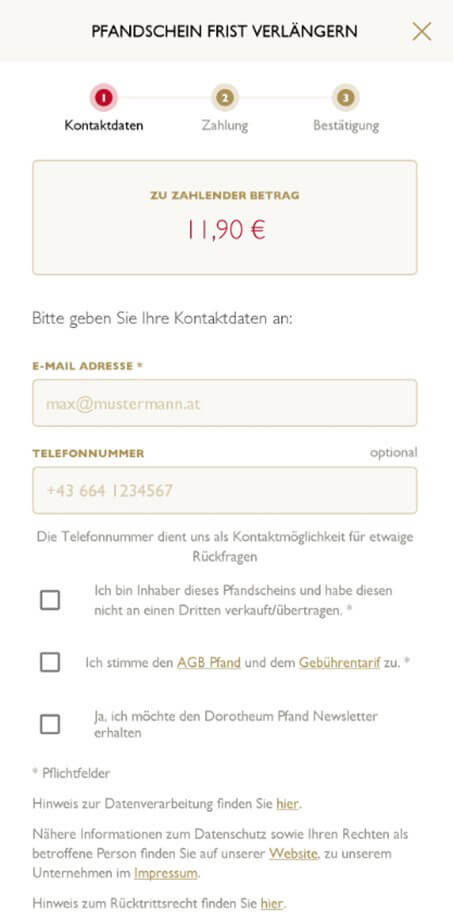 Eingabe von Daten Pfand online verlängern - von zu Hause aus
