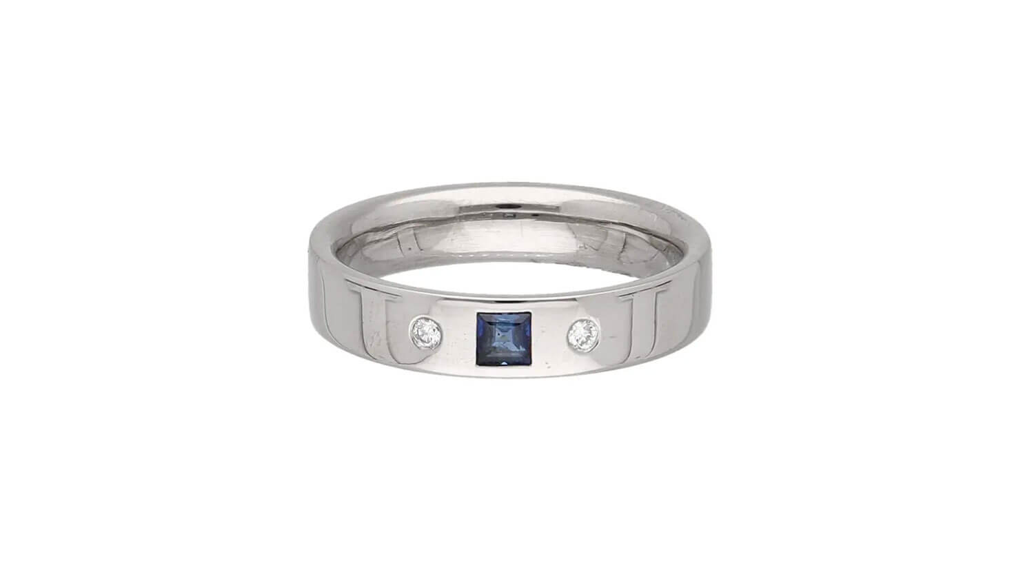 Vintage-Schmuck für Herren: Weißgoldring mit Saphir und Diamanten