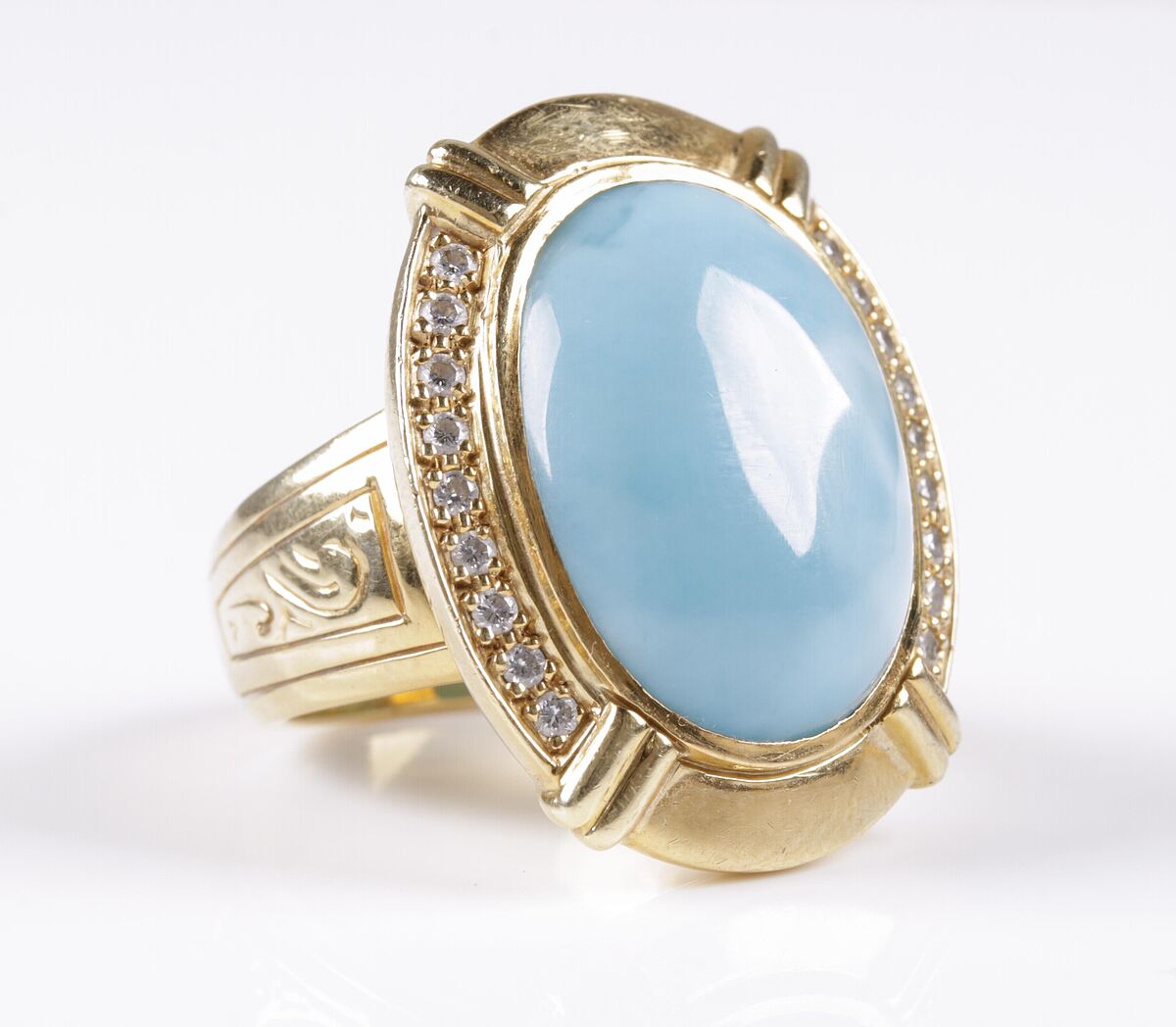 Larimar-Stein-Ring Brillant, Gold 750, Brillanten zus.ca. 0,35 ct