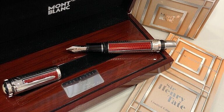 Montblanc "Sir Henry Tate" Füllfederhalter, limitierte Edition Nr. 2568/4810, Metall, Edelharz, einziehbare Feder Weißgold, Rufpreis € 1.000