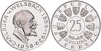 Im Silberpreis Check: 25 Schilling Münze, Auer Welsbach, 1958, PP