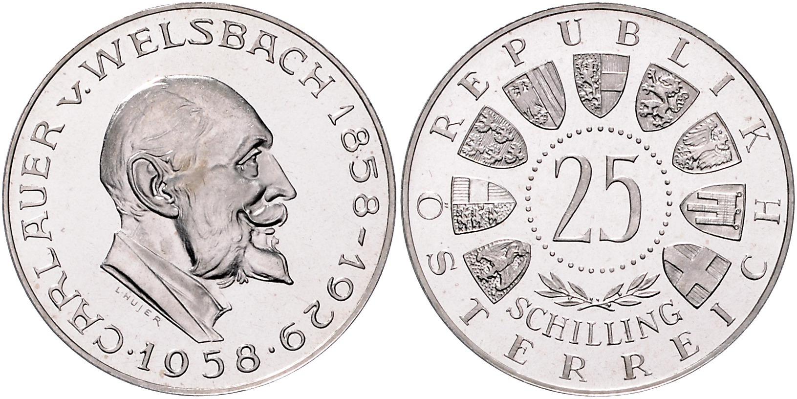 25 Schilling Münze, Auer Welsbach, 1958, PP Im Silberpreis Check: 25 Schilling Münze, Auer Welsbach, 1958, PP