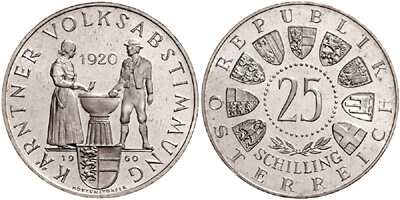 25 Schilling Münze, Kärntner Volksabstimmung, 1960, PP Im Silberpreis Check: 25 Schilling Münze, Kärntner Volksabstimmung, 1960, PP